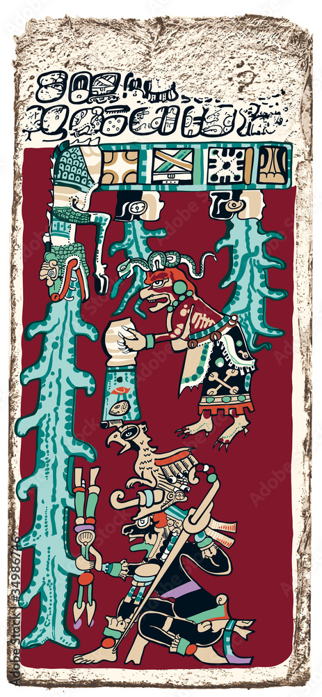 Ilustración de Stock Great Flood Maya Prophecy. Papyrus of the Dresden ...