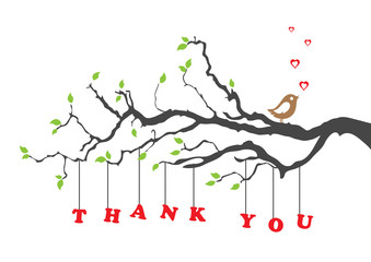 Wall Mural - 'Thank you' greeting card with bird