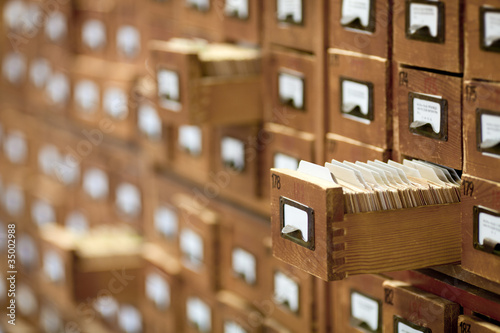 Fotografie, Obraz database concept. vintage cabinet. library card or file catalog.