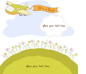 baby boy announcement card with airplane