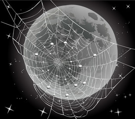 spider web and drops on moon background