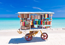 Cart Selling Typical Souvenirs On Cuban Beach Of Varadero