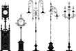 Old-fashioned street lanterns and clocks