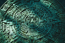 Green Aztec Calendar Stone Carving
