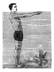 Breaststroke, Second Position, vintage engraved illustration