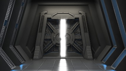 science fiction interior with opening gate.