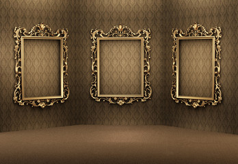 Wall Mural - Empty golden frames on the wall in luxurious interior