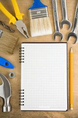 Wall Mural - tools and pad on wood