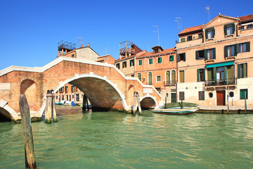 Wall Mural - Canal and small bridge in Venice, Italy.