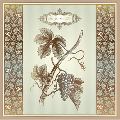 Wall Mural - Vintage grape elements for wine label, menu, print material