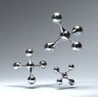 3D rendered reflective molecules on gray background