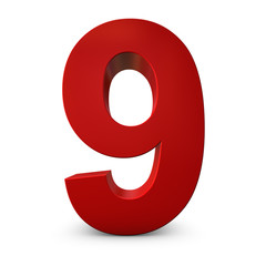 Red Number 9 3d render illustration