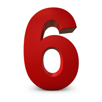 Red Number 6 3d render illustration