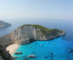 Wall Mural - Top view of Navagio beach in Greece with cruisers