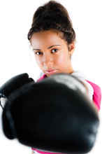 Young Beautiful Mixed Race Boxing Teenager, Punch And Jab With E