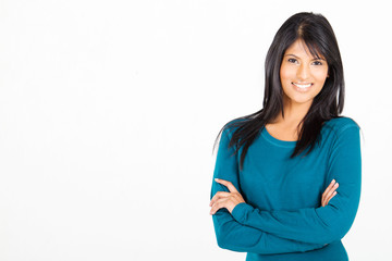 confident indian young woman on white