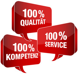 Poster - 100% Qualität/Service/Kompetenz Sprechblasen rot