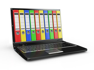 Poster - Archive. Laptop with folders instead of the screen