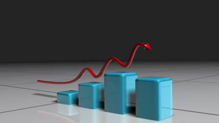 Poster - Red arrow following a blue bar graph