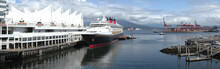 Panoramic View Of A Cruise Ship Docked At Canada Place Vancouver