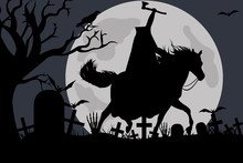 Illustration Of A Headless Horseman With Moon In Background