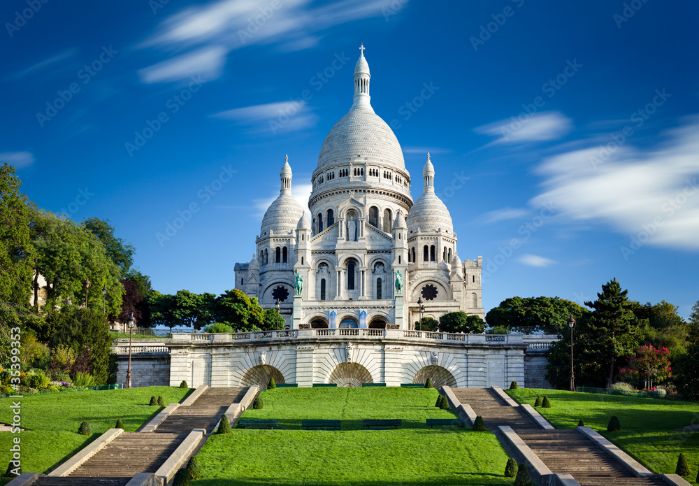 Basilique Sacré Coeur Montmartre Paris France - obrazy, fototapety, plakaty 