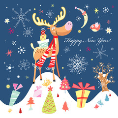 Wall Mural - New Year's funny moose