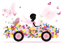 Girl On A Romantic Flower Car