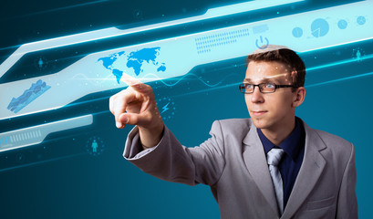 Poster - Businessman pressing high tech type of modern buttons