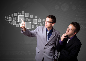 Poster - Businessman pressing high tech type of modern buttons