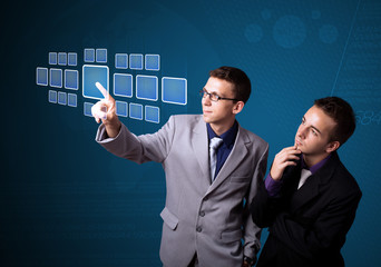 Poster - Businessman pressing high tech type of modern buttons