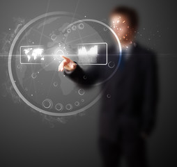 Poster - Businessman pressing high tech type of modern buttons