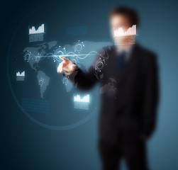 Poster - Businessman pressing high tech type of modern buttons