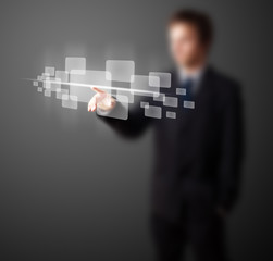 Poster - Businessman pressing high tech type of modern buttons