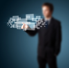 Poster - Businessman pressing high tech type of modern buttons