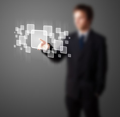 Poster - Businessman pressing high tech type of modern buttons