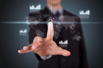 Poster - Businessman pressing high tech type of modern buttons