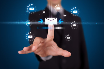 Poster - Businessman pressing virtual messaging type of icons
