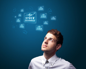 Poster - Businessman pressing modern business type of buttons