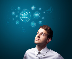 Poster - Businessman pressing modern business type of buttons