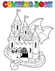 Wall Mural - Coloring book castle and big dragon
