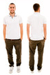 Front and back of a young casual man full body standing isolated