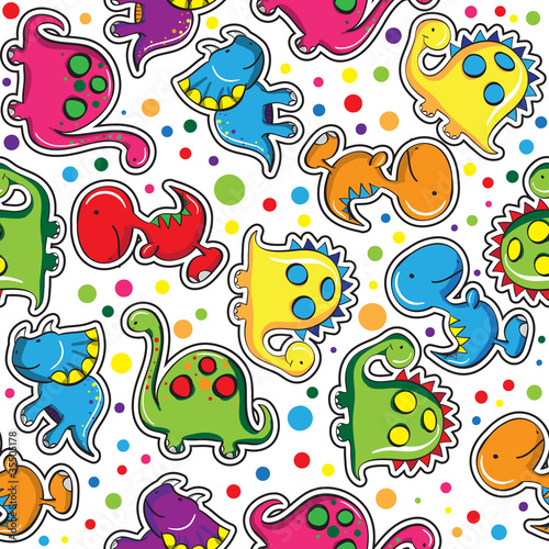 Obraz w ramie Seamless pattern - Cute dinosaurs