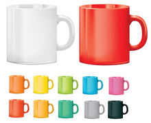 Selection of cups or mugs in different colours