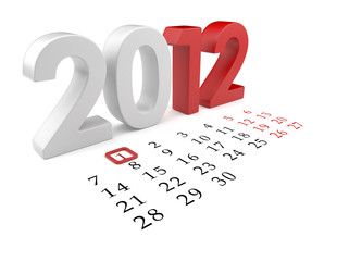 New year 2012. Calendar 3d illustration isolated on white