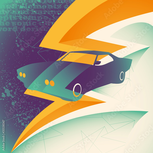 Naklejka - mata magnetyczna na lodówkę Muscle car illustration.