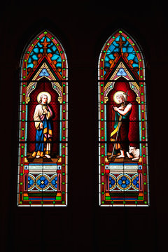 Painted glass interior in catholic church