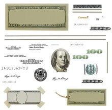 Photo Hundred Dollar Bill Elements Isolated On White Background