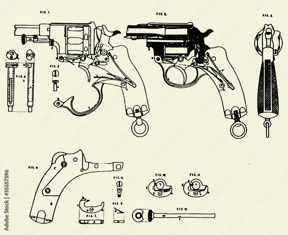 Vintage Colt Revolver Drawing Vector 01