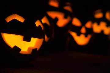 Wall Mural - Carved Jack-o-lanterns lit for Halloween